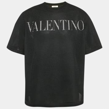 Pre Owned Valentino Black Logo Print Cotton Mesh Oversized T-Shirt S
