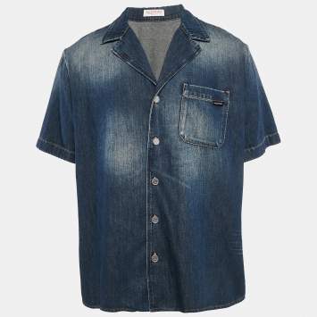 Pre Owned Valentino Blue Washed Denim Short Sleeve Shirt S