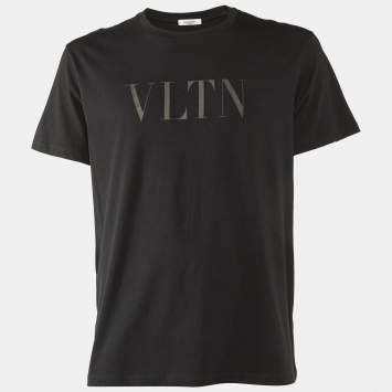 Pre Owned Valentino Black VLTN Logo Cotton Crew Neck T-Shirt L