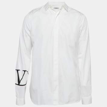 Pre Owned Valentino White Cotton Vlogo Print Sleeve Shirt M