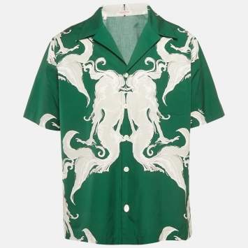Valentino Green Printed Cotton Bowling Shirt M