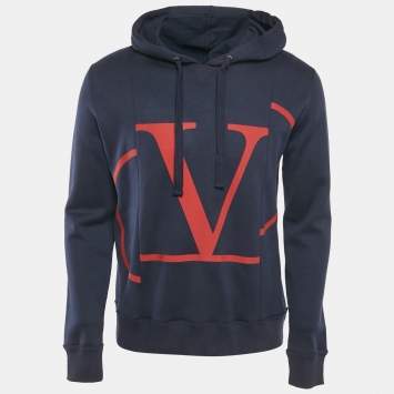 Valentino Blue Logo Print Cotton Hooded Sweatshirt XS
