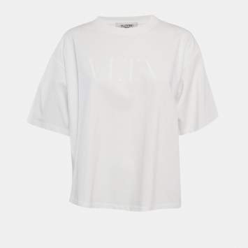 Valentino White Logo Print Cotton Boxy Crew Neck T-Shirt M 
