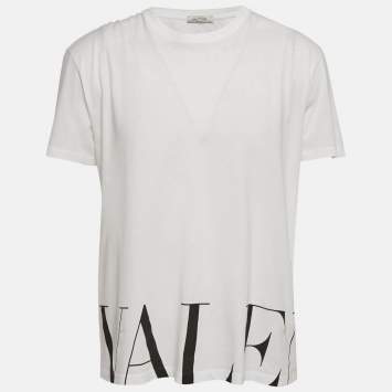 Pre Owned Valentino White Logo Print Jersey T-Shirt XL