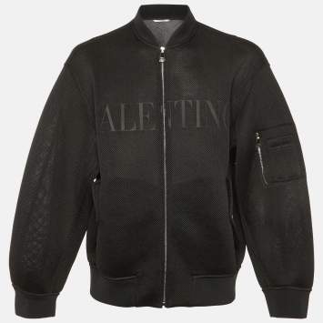 Pre Owned Valentino Black Logo Mesh Zip-Up Jacket M