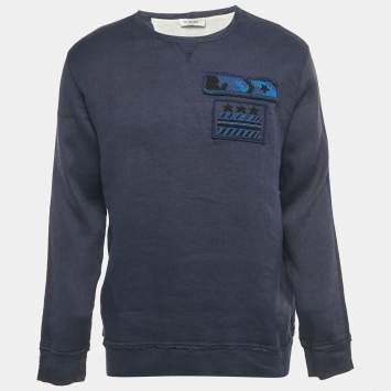 Pre Owned Valentino Blue Beaded Linen Blend Pullover XS