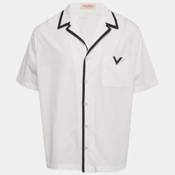 Pre Owned Valentino White Poplin V Detail Pocket Vacation Shirt M