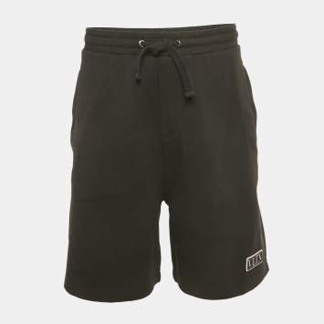 Pre Owned Valentino Black Logo Applique Cotton Shorts XL