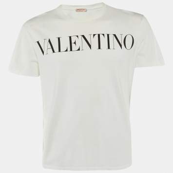 مملوكة مسبقًا Valentino White Logo Print Cotton Crew Neck T-Shirt M