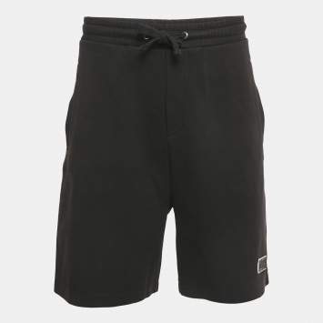 Pre Owned شورت فالنتينو مزيج قطن أسود بتطبيق شعار مقاس كبير جداً