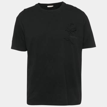 مملوكة مسبقًا تي شيرت فالنتينو بولو قطن مطرز بشعار أسود مقاس وسط (ميديام)