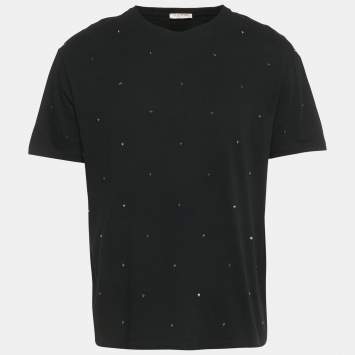 مملوكة مسبقًا تي شيرت فالنتينو بولو قطن مطرز بشعار أسود مقاس وسط (ميديام)