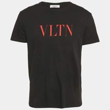 Pre Owned Valentino Black Logo Print Cotton T-Shirt M