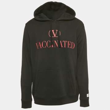 مملوكة مسبقًا Valentino Black Logo Print Cotton Hooded Sweatshirt XL 