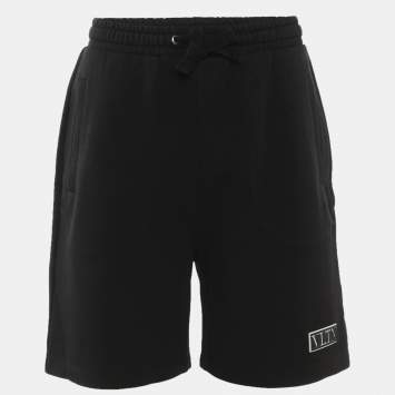 مملوكة مسبقًا Valentino Black Logo Applique Cotton Shorts S