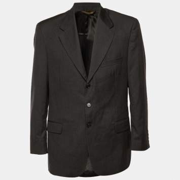 Pre Owned Valentino Grey Wool Single Breasted Blazer XL 