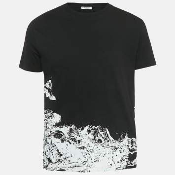 مملوكة مسبقًا تي شيرت فالنتينو أسود قطن مطبوع تايم ترافلر أندركوفر مقاس متوسط