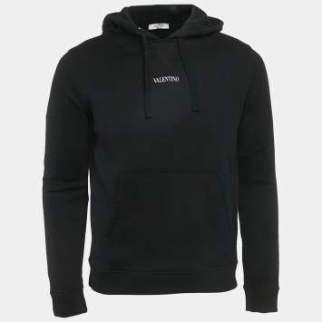 مملوكة مسبقًا Valentino Black Logo Printed Cotton Knit Hoodie S