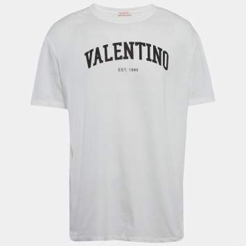 مملوكة مسبقًا Valentino White Logo Print Jersey T-Shirt XXL