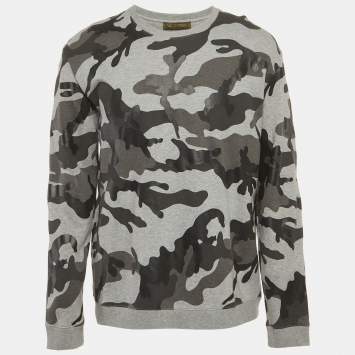 Pre Owned Valentino Grey Camouflage Print Cotton Sweatshirt L