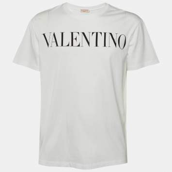 مملوكة مسبقًا Valentino White Logo Print Cotton Crew Neck T-Shirt L