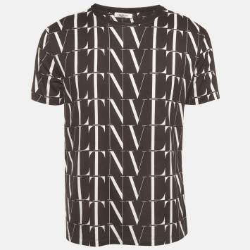 Pre Owned Valentino Monochrome Logo Print Jersey Crewneck T-Shirt M