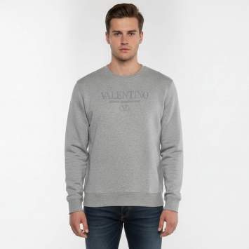 Pre Owned Valentino Grey Printed Jersey Crewneck Sweatshirt XL 