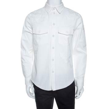 Pre Owned Valentino White Butterfly Applique Denim Jacket L 