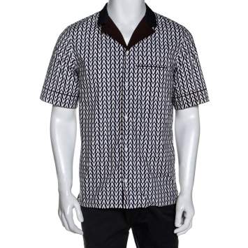 Pre Owned Valentino Bicolor Optical V Print Cotton Short Sleeve Shirt M