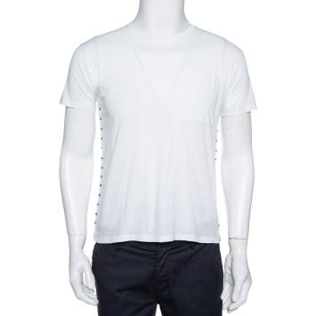 Pre Owned Valentino White Cotton Rockstud Untitled Crew Neck T-Shirt S
