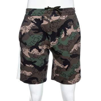 Pre Owned Valentino Green VLTN Camouflage Print Cotton Blend Shorts M