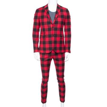 Pre Owned Valentino Red & Black Buffalo Check Wool Classic Suit S