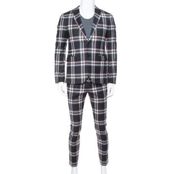 Pre Owned Valentino Black Plaided Wool Classic Suit S