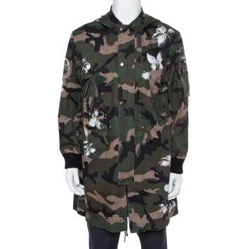 Pre Owned Valentino Green Mariposa Camouflage Cotton Hooded Parka Jacket M