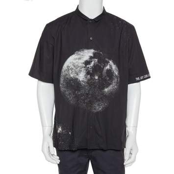 Pre Owned Valentino Black Moon Printed Cotton Bowling Shirt XL