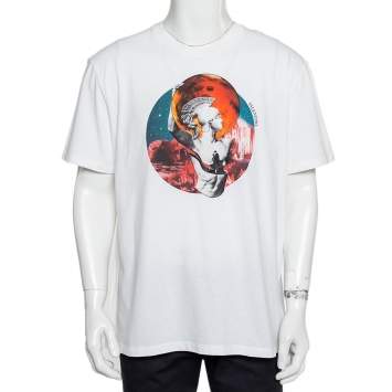 Pre Owned Valentino White Soul Planets Printed Cotton Crewneck T-Shirt XL
