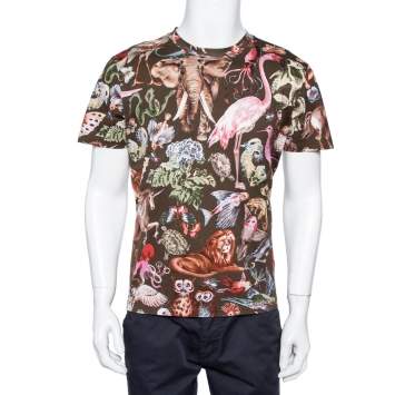 Pre Owned Valentino Multicolor Animal Printed Cotton Crewneck T-Shirt M