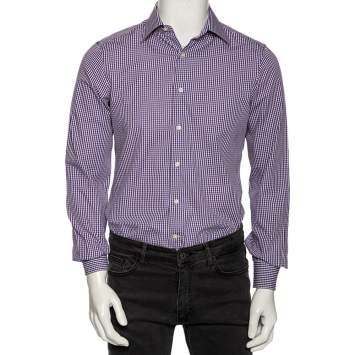 Pre Owned Valentino Purple Check Cotton Button Front Shirt M 