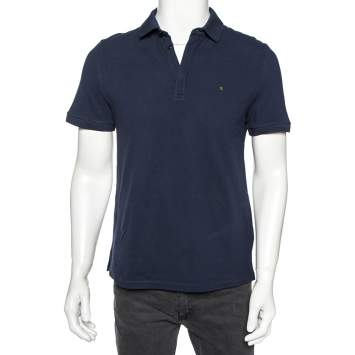 Pre Owned Valentino Navy Blue Cotton Pique Iconic Stud Detail Polo T-Shirt M 