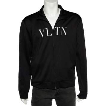 Pre Owned Valentino Black VLTN Printed Knit Zip Front Hoodie XXL