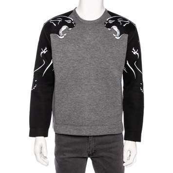 Pre Owned Valentino Grey Neoprene Black Panther Detail Sweatshirt M