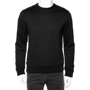 Pre Owned Valentino Black Knit Leather Detail Button Sleeve Sweatshirt M