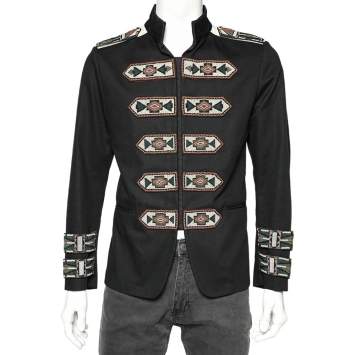 Pre Owned Valentino Black Embellished Cotton Military Jacket L