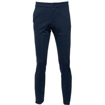Pre Owned Valentino Navy Blue Jersey Contrast Strip Detail Button Hem Pants S
