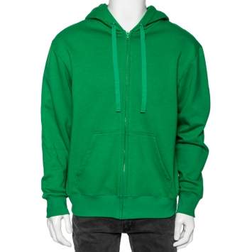 Pre Owned Valentino Green Cotton Logo Embellished Zip Front Hooded Jacket M