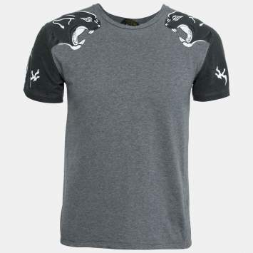 مملوكة مسبقًا Valentino Grey Cotton Jersey Panther Souvenir T- Shirt S