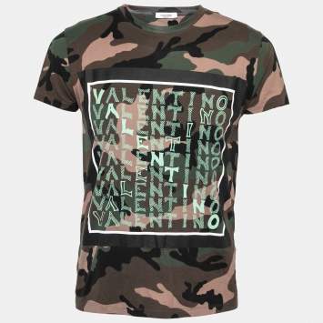Pre Owned Valentino Green Camouflage Printed Cotton T-Shirt S
