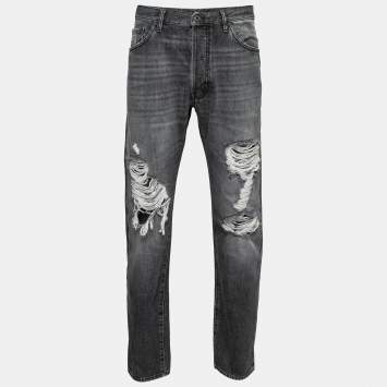 Pre Owned Valentino Grey Distressed Denim Selvedge Jeans L Waist 34" 