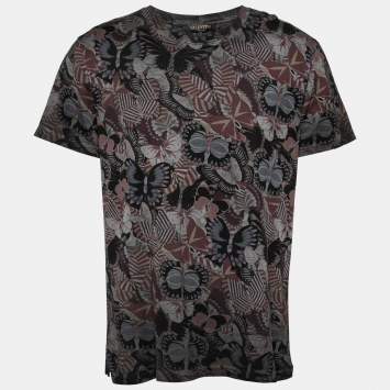 مملوكة مسبقًا Valentino Black Multicolor Butterfly Print Cotton T-Shirt M