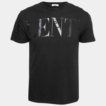 مملوكة مسبقًا Valentino Black Cotton Logo Printed Short Sleeve T-Shirt M